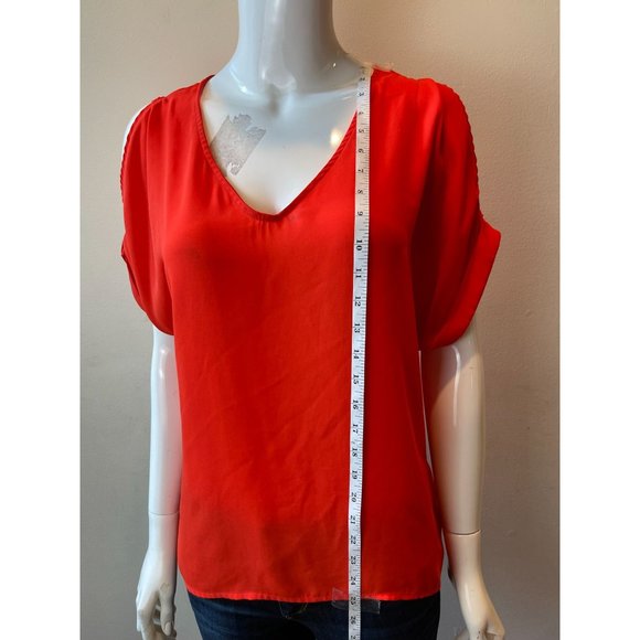 Lush Womens Cold Shoulder Blouse Top Short Sleeve V Neck Red Size X Small - Picture 4 of 6